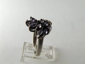 VINTAGE STYLE STERLING SILVER AMYTHEST MARCASITES RING SIZE 9 1/4