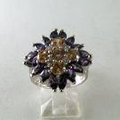 VINTAGE STYLE STERLING SILVER AMYTHEST CZS COCKTAIL RING SZ 7 1/2