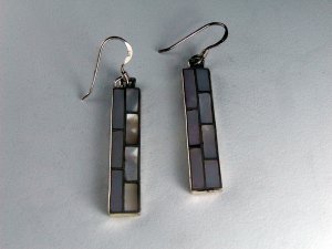 NATIVE AMERICAN STERLING SILVER MOTHER OF PEARL PIERCED EARRINGS