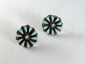 VINTAGE NATIVE AMERICAN STERLING SILVER TURQUOISE PIERCED EARRINGS