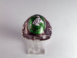 VINTAGE GOTHIC RENAISSANCE ZODIAC CAPRICORN STERLING SILVER ENAMEL RING SIZE 10 1/2 GOAT