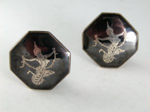 VINTAGE STERLING SILVER NIELLO SIAM CLIP ON EARRINGS