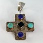 VINTAGE MEXICAN MEXICO STERLING SILVER ONYX CROSS