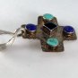 VINTAGE MEXICAN MEXICO STERLING SILVER ONYX CROSS