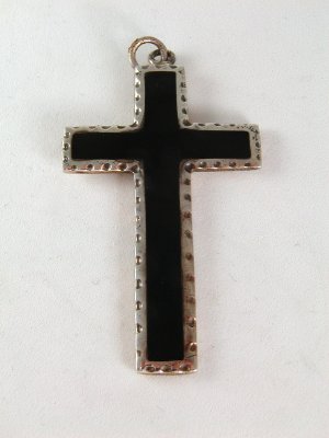 VINTAGE STERLING SILVER BLACK ONYX CROSS