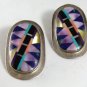 NATIVE AMERICAN ZUNI STERLING SILVER TURQUOISE BLACK ONYX ABALONE MOTHER OF PEARL PIERCED EARRINGS