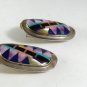 NATIVE AMERICAN ZUNI STERLING SILVER TURQUOISE BLACK ONYX ABALONE MOTHER OF PEARL PIERCED EARRINGS