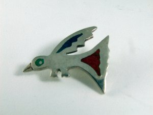 VINTAGE MEXICAN MEXICO CODENA STERLING SILVER ENAMEL BIRD BROOCH PENDANT