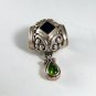 GOTHIC RENAISSANCE VINTAGE STYLE STERLING SILVER BLACK ONYX PERIDOT DANGLEY PENDANT