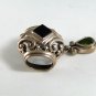 GOTHIC RENAISSANCE VINTAGE STYLE STERLING SILVER BLACK ONYX PERIDOT DANGLEY PENDANT