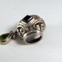 GOTHIC RENAISSANCE VINTAGE STYLE STERLING SILVER BLACK ONYX PERIDOT DANGLEY PENDANT