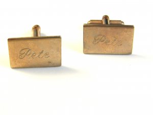 1960's Gold Tone Cufflinks Engraved Pete