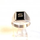 Vintage Sterling Silver & Black Onyx Initial S Ring Size 11 1/4