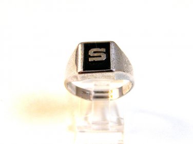 Vintage Sterling Silver & Black Onyx Initial S Ring Size 11 1/4