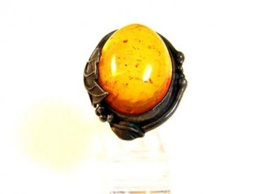 Vintage Sterling Silver Baltic Amber Ring Size 8 1/2