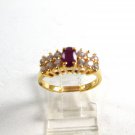 Sterling Silver Gold Vermeil Garnet & CZs Ring Size 7 1/2