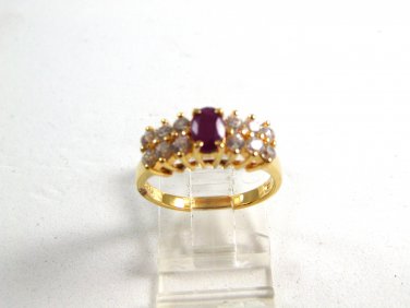 Sterling Silver Gold Vermeil Garnet & CZs Ring Size 7 1/2