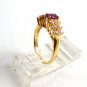 Sterling Silver Gold Vermeil Garnet & CZs Ring Size 7 1/2