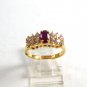 Sterling Silver Gold Vermeil Garnet & CZs Ring Size 7 1/2