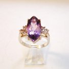 Vintage Sterling Silver Amythest & Czs Ring Sz 8 1/2