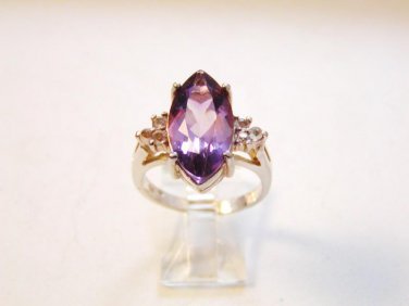 Vintage Sterling Silver Amythest & Czs Ring Sz 8 1/2