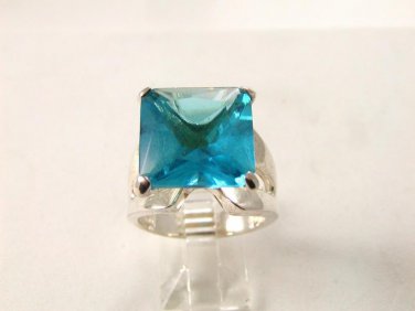 Huge Vintage Sterling Silver & Blue Topaz Ring Sz 8 1/4