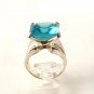 Huge Vintage Sterling Silver & Blue Topaz Ring Sz 8 1/4