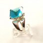 Huge Vintage Sterling Silver & Blue Topaz Ring Sz 8 1/4