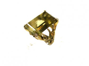 Huge Faux Citrine Costume Dinner Goldtone Ring Size 7 1/2 Unbranded 7615