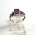Sterling Silver Amythest & Marcasites Ring Size 7 1/4