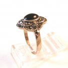 Sterling Silver & Black Onyx & Marcasites Ring Size 9 1/4