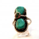Signed Zuni Silver Turquoise Snake Ring Sz 8 1/2