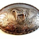 Vintage Mexican Alpaca Silver Horse Pony Western Cowboy Belt Buckle 5" X 3 1/2"