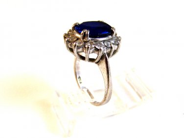 Vintage Sterling Silver & Deep Blue Sapphire CZs Ring Size 7 1/2