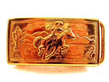 Vintage Gold Tone Western Cowboy Belt Buckle Old New Stock