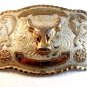 Huge Vintage Silver & Gold Tone Bull Belt Buckle 5 1/2" X 4"