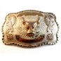 Huge Vintage Silver & Gold Tone Bull Belt Buckle 5 1/2" X 4"