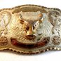 Huge Vintage Silver & Gold Tone Bull Belt Buckle 5 1/2" X 4"