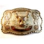 Huge Vintage Silver & Gold Tone Bull Belt Buckle 5 1/2" X 4"