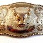 Huge Vintage Silver & Gold Tone Bull Belt Buckle 5 1/2" X 4"