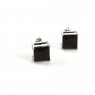 Sterling Silver & Clear Black CZ's Square Pierced Fashion Earrings 11052013b