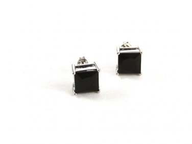 Sterling Silver & Clear Black CZ's Square Pierced Fashion Earrings 11052013b