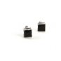 Sterling Silver & Clear Black CZ's Square Pierced Fashion Earrings 11052013b