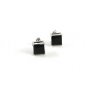 Sterling Silver & Clear Black CZ's Square Pierced Fashion Earrings 11052013b