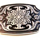 New Old Stock Silver Tone Black Enamel Western Cowboy Belt Buckle