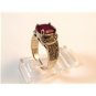 Sterling Silver Red Garnet Crystal Marcasites Heart Ring Size 8 1/2