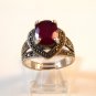 Sterling Silver Red Garnet Crystal Marcasites Heart Ring Size 8 1/2