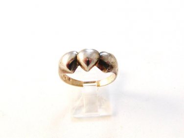 Vintage Sterling Silver 3 Three Heart Ring Size 7