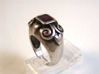 Vintage Gothic Sterling Silver & Amythest Heart Ring Size 9 1/4
