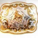 Mexican Alpaca Silver Bull Riding Rodeo Belt Buckle 4 1/4" X 3 1/2"